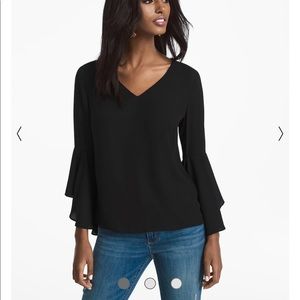 WHBM Black drape-back bell-sleeve blouse